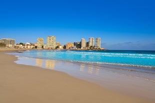 Photo of panoramic aerial view of playa de la Concha in Oropesa del Mar, Ragion of Valencia, Spain.