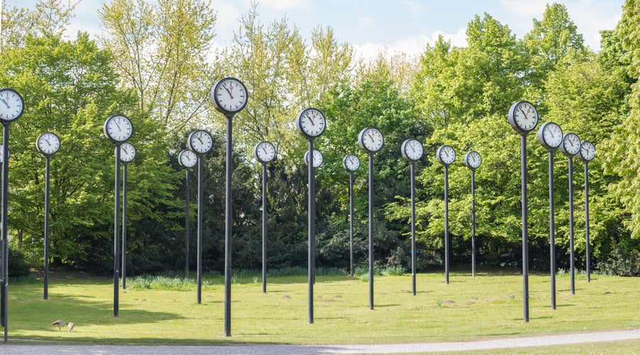 Photo of historical clocks at the people's Park (in german Vogelpark) South Park (in german Südpark) Dusseldorf.