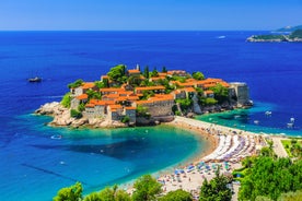 Photo of panoramic aerial view of old town of Budva, Montenegro.