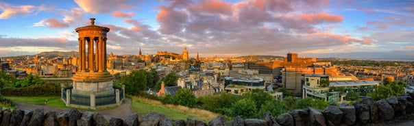 Photo of beautiful view of the old town city of Edinburgh from Calton Hill, United Kingdom.