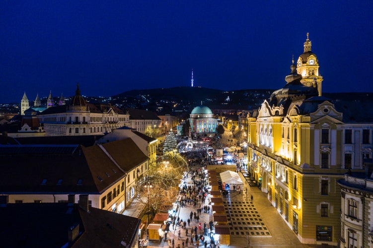 Aerial photo of Advent in Pecs, Hungary