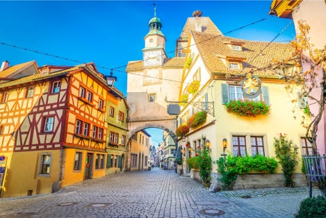 Markus tower in morning light. One of the oldest ruins of this Bavarian town of Rothenburg ob der Tauber. Germany