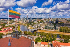 Photo of aerial view of Beautiful Gauja river in the town of Valmiera, Latvia.