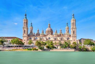 Photo of aerial view of beautiful landscape of Zaragoza, Spain.