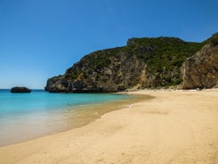 photo of panoramic view of Sesimbra, Setubal Portugal on the Atlantic Coast.