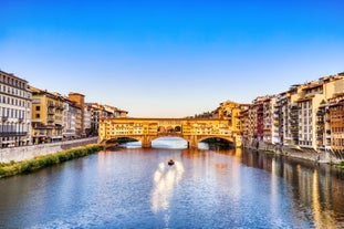 Florence Aerial View of Ponte Vecchio Bridge during Beautiful Sunny Day, Italy