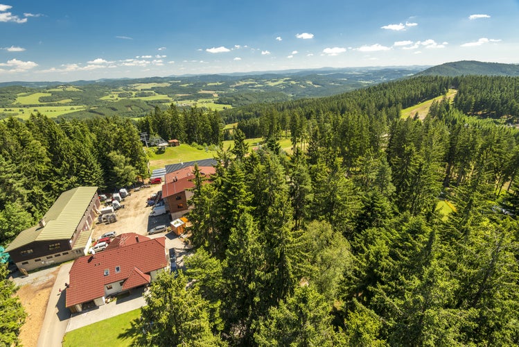 photo of view of Panorama of Sumana national park (Kramolin and Slupecny Vrch) from Treetop Walkway, Lipno nad Vltavou, South Bohemia, Czech Republic