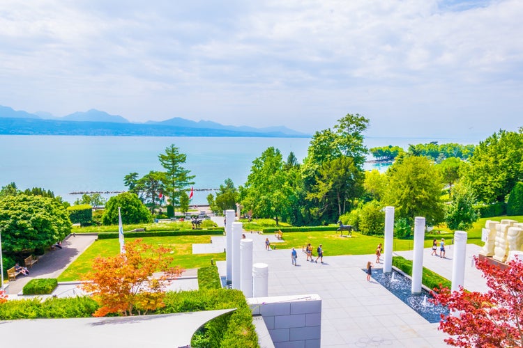 Photo of park in front of the International olympic museum in Lausanne, Switzerland.