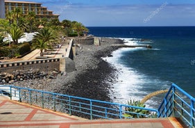 Aerial drone view of Camara de Lobos village, Madeira.