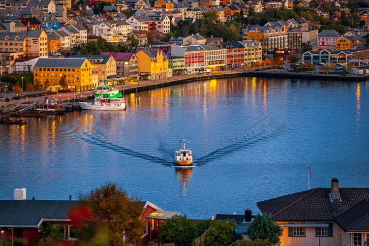 photo of view of areal picture of kristiansund, a town at teh northwest coast of Norway.