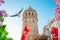 Galata Tower Flag of Turkish, Blue Sky And Gull