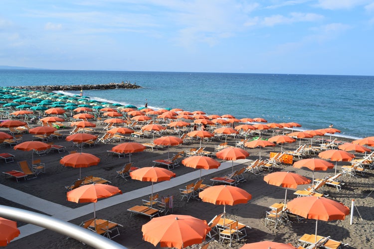 Photo of panoramic view of Marina di Cecina and of its seaside, Tuscany, Italy.