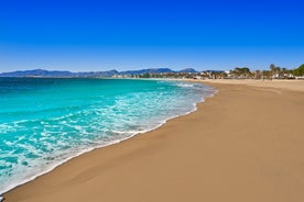 photo of aerial panorama view of the coastline Cambrils, Costa Dourada, Catalonia, Spain.