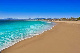 photo of aerial panorama view of the coastline Cambrils, Costa Dourada, Catalonia, Spain.