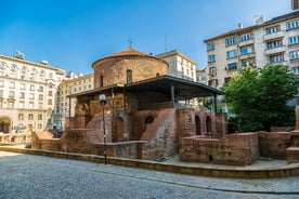 Antique building view in Old Town Bucharest city - capital of Romania and Dambrovita river. Bucharest, Romania, Europe.