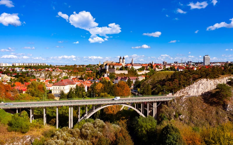 Veszprem city castle aera in aerial photo. Amazing city part with historical old houses, church and much more. The most beautiful part of this city.