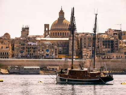 The view of the Basilica of Our Lady of Mount Carmel as seen from Sliema, Malta