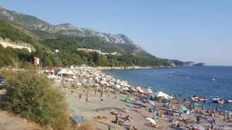 Photo of panoramic aerial view of old town of Budva, Montenegro.