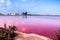 photo of beautiful landscape of the pink salt flats of the saltworks at Salinas y Arenales de San Pedro del Pinatar, Murcia province, Spain.