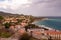 View from Forte Falcone over City of Portoferraio to Padulella beach and Capo D' Enfola, Isola D' Elba (Elba Island), Tuscany (Toscana), Italy.