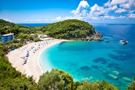 Photo of aerial view of beautiful colorful town of Parga, Greece .