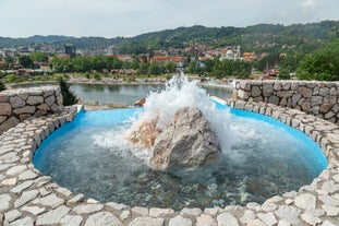 Photo of aerial view of the old bridge and river in city of Mostar, Bosnia and Herzegovina.