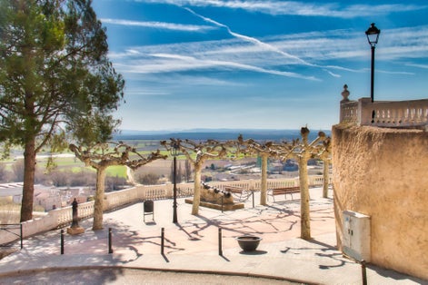 Photo of The Paseo del Espolon is one of the most emblematic and beautiful places of Roa de Duero, a historic village in the province of Burgos, in Castilla y Leon, Spain .