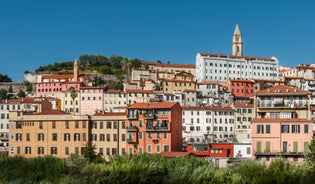 Photo of a coastal city of Imperia, Italian Rivera in the region of Liguria, Italy.