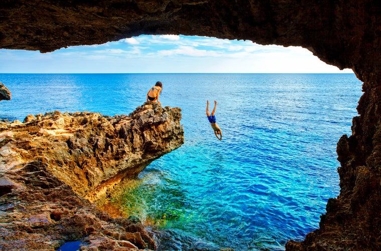 Photo of sea cave near Cape Greko of Ayia Napa and Protaras on Cyprus island, Mediterranean Sea.