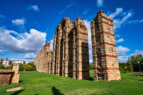 Photo of The Acueducto de los Milagros, Miraculous Aqueduct in Merida, Extremadura, Spain .