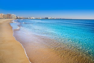 Photo of beautiful view of Santa Pola port and skyline in Alicante of Spain.