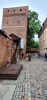 Photo of aerial view of Torun old town with Vistula river, Poland.