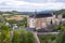 Photo of aerial view of Český Šternberk Castle on top of hill overlooking Czech countryside in Bohemian region, Czech Republic.