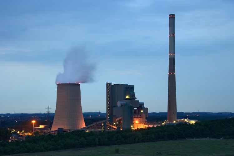 Photo of Power plant Kraftwerk Heil in Bergkamen, Germany in the evening.