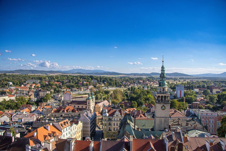 Kłodzko Polish city panorama old town and mountains