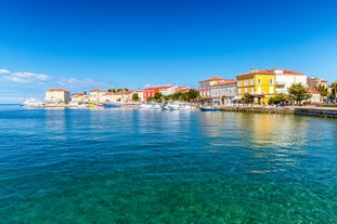 Photo of aerial view to the town of Porec in Istria, Croatia on Adriatic coast.