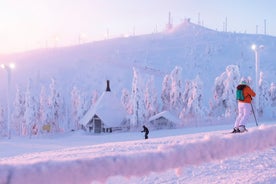Rovaniemi Finland, panorama of the city with Kemijoki river in the back and Ounasvaara fell with the city heart at the left.