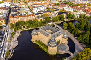 Photo of Motala stream in Norrkoping during fall, that is a historic industrial town in Sweden.