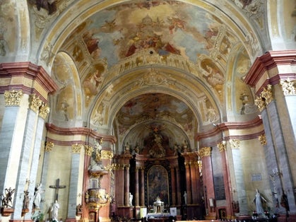 photo of view interior Székesfehérvár Basilica, Székesfehérvár, Hungary.