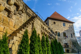 Photo of the Small Square piata mica, the second fortified square in the medieval Upper town of Sibiu city, Romania.