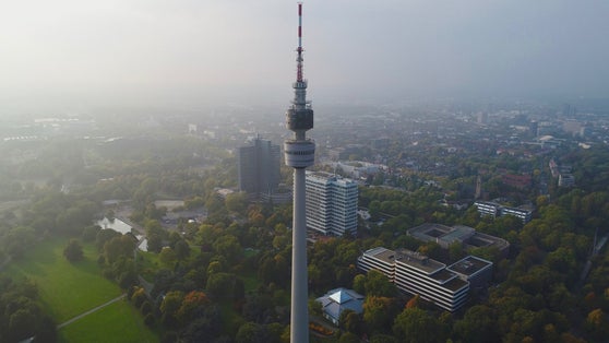 photo of view of Aerial View Dortmund Germany NRW including City Centre, Florian Tower and old Industrial Factory,Dortmund  germany.