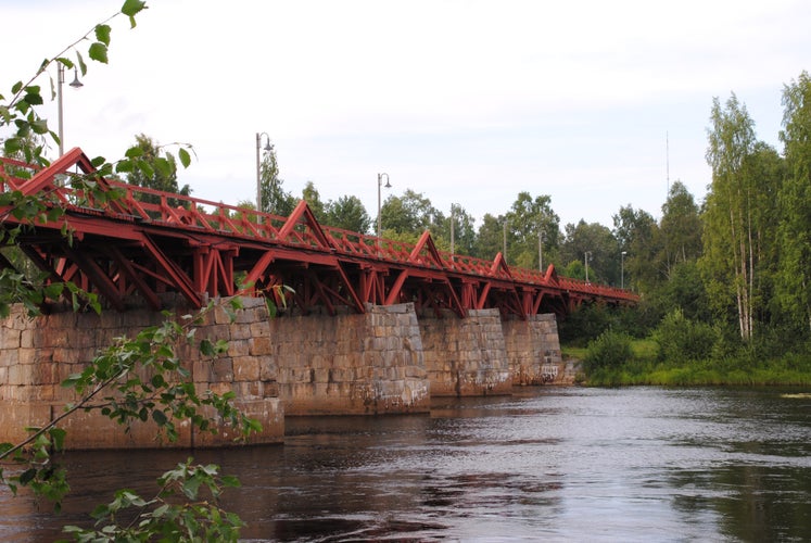 photo of view of Lejonströmsbron, one of Europe's longest wooden bridges, in Skellefteå, Sweden