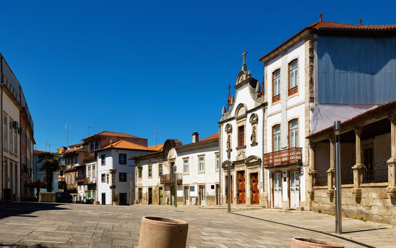 Photo of old streets of Portuguese city Mirandela under clear sky.