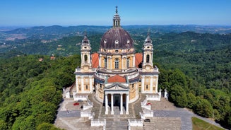 Photo of aerial view of Turin city center with landmark of Mole Antonelliana, Turin ,Italy ,Europe.