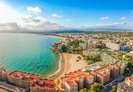 photo of aerial panorama view of the coastline Cambrils, Costa Dourada, Catalonia, Spain.