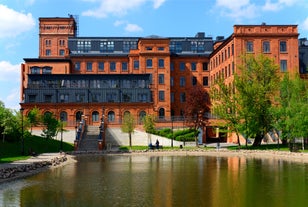 Photo of aerial view of Torun old town with Vistula river, Poland.