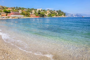 Photo of beautiful landscape of panoramic aerial view port of Genoa in a summer day, Italy.