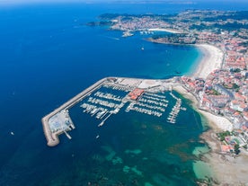 Photo of aerial view of the town of Cangas in the Bay of Vigo, Galicia, Spain.