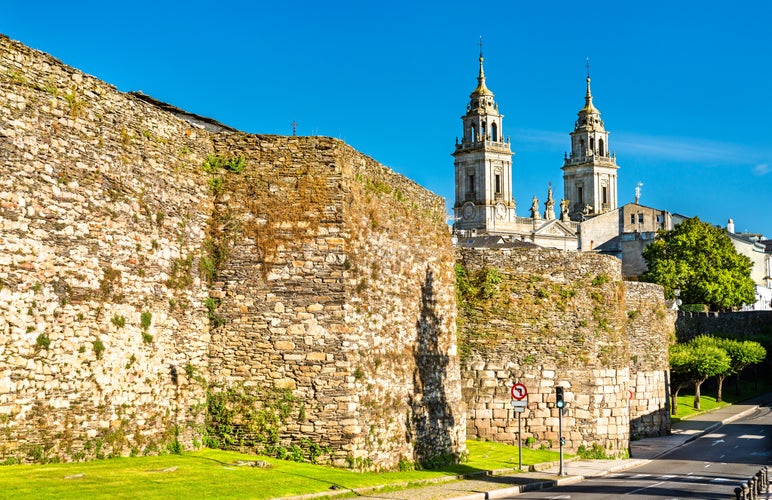 Photo of Roman walls of Lugo , Spain .