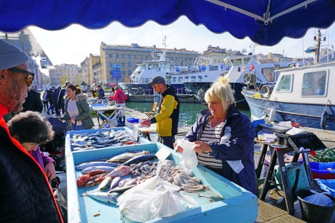 Fresh fish stall Marseille old harbor France